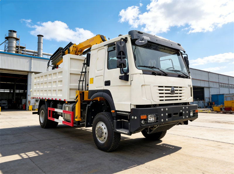 Howo 4x4 dumper truck with 8tons crane