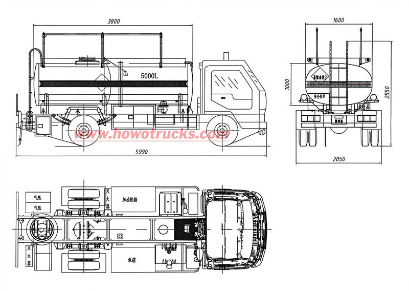 howo 4x2 fuel truck techncial drawing