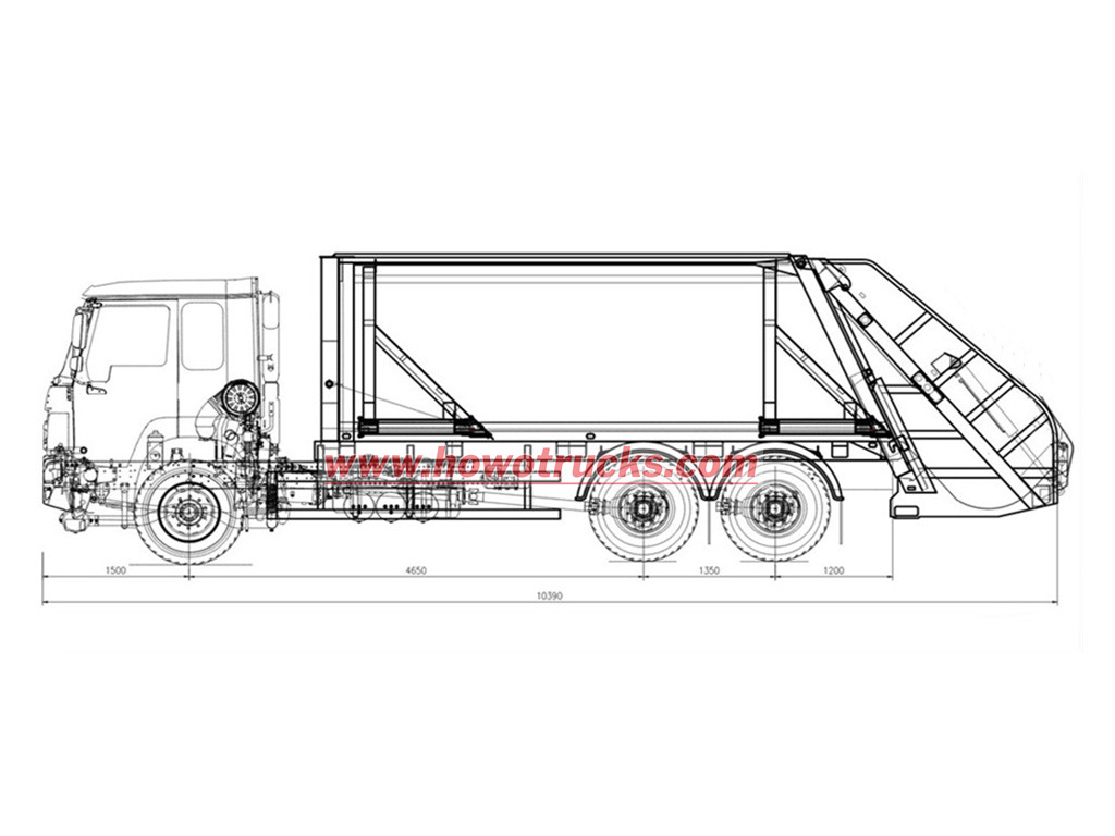HOWO 10 wheeler rear loader drawing